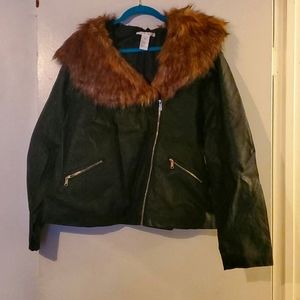 K Jordan Faux Leather Jacket with Fur Collar